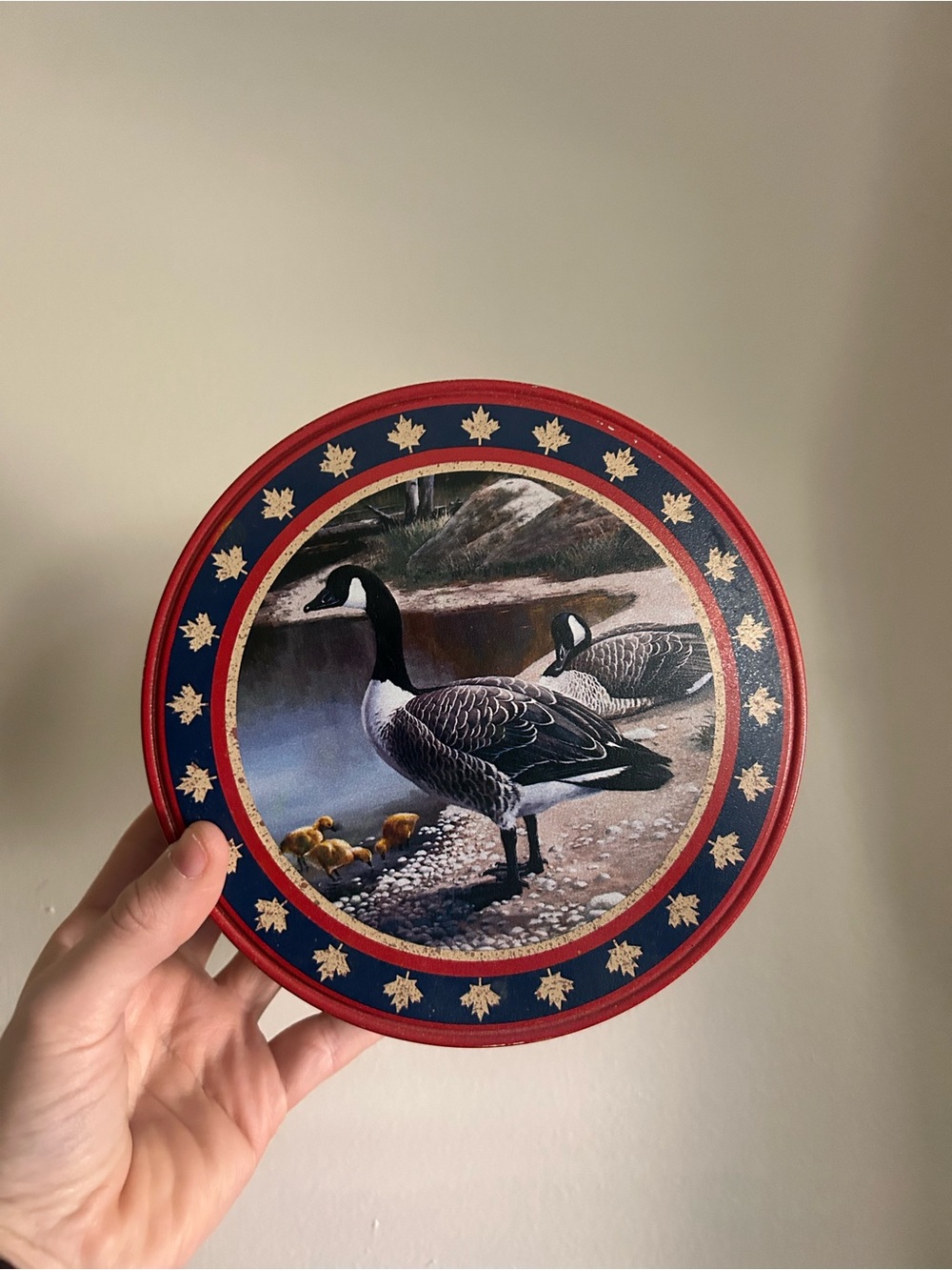 Decorative Canada Goose Round Tin- Red & Navy